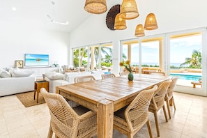 Dining area with seating for 8 guests.