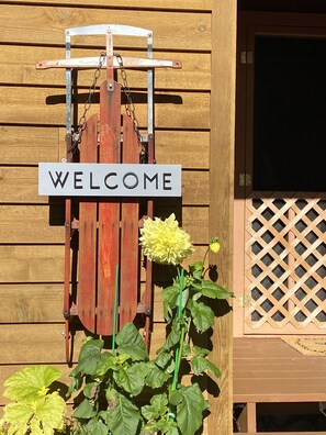 Of course there's a "red sled" to welcome you!