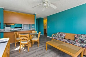 Living area with queen sofa bed