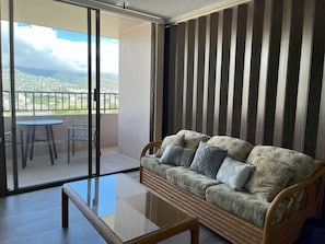 Room partition separating the bed and living areas