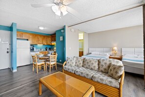 Living area with queen sofa bed