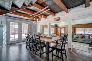 Dining room can comfortably seat 10 and double as a work space.