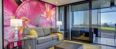 Living Room with Sofabed and Ocean View over Golf Course