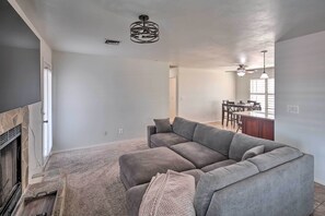 Living Room | Flat-Screen TV | Wood-Burning Fireplace