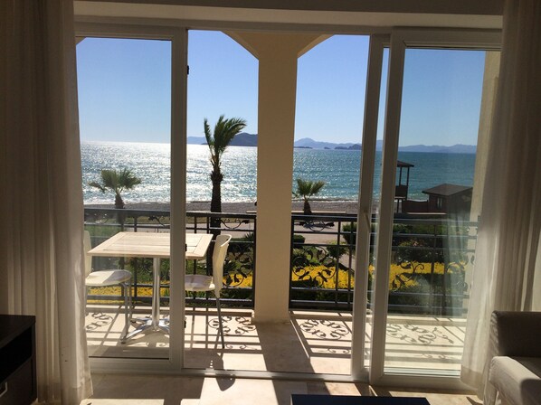 A7 views from inside living room looking out to balcony