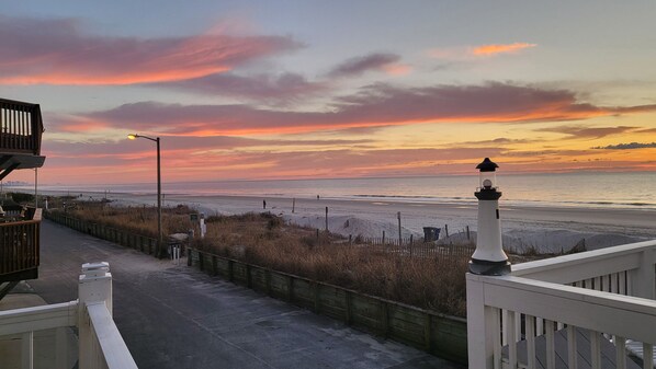 Sunrise view of beach entry way from main deck