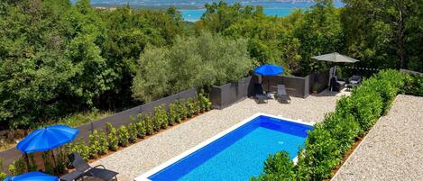 Plant, Plant Community, Sky, Blue, Water, Swimming Pool, Azure, Tree, Shade, Umbrella