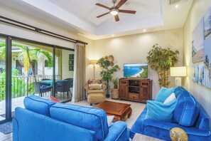 We love relaxing in this comfortable room after a day at the beach or pool.
