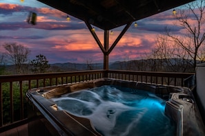 Night time hot tub with solar lighting 