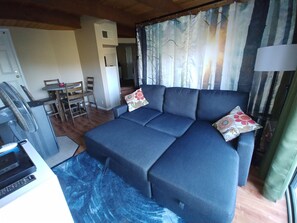 Sofa bed pulled out