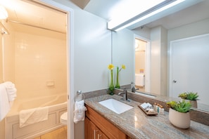 Full bathroom with tub and shower combo!