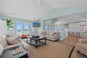 Beautiful open floor plan with plenty of seating and ocean views