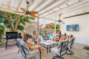 Treat yourself, family, and friends to a BBQ while watching your favorite show or movie in our outdoor lounging area!