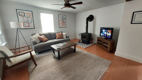 Comfortable living room, to watch Netflix and enjoy the fireplace.