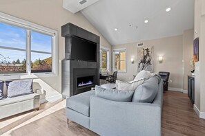 Hardwood floors throughout, comfortable suede sectional in the living room