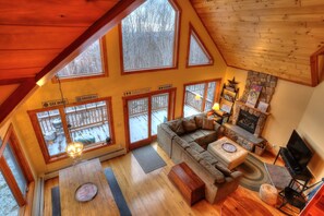 View of living and dining area from second floor