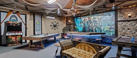 Immerse in Pirates of the Caribbean adventure with themed decor and elements.