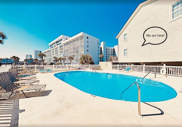 We are as close as you can get to the pool! You can see it from the decks and living room window. 