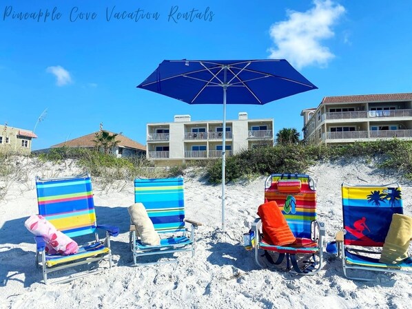 Beach chairs, towels, & umbrella provided