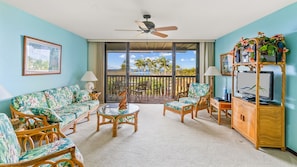 Nihi Kai Villas at Poipu #805 - Ocean View Living Room & Lanai - Parrish Kauai