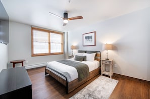 Indoors, Home Decor, Ceiling Fan, Bed, Furniture