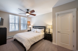 Indoors, Ceiling Fan, Home Decor, Furniture, Bed