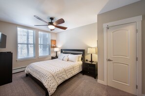 Indoors, Ceiling Fan, Home Decor, Furniture, Bed