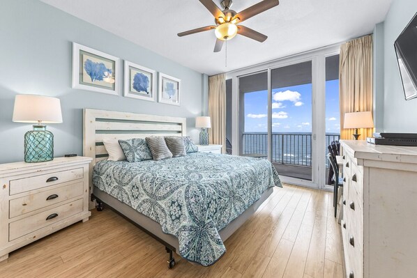 Primary Bedroom - King size bed with access to balcony & views of the gulf.