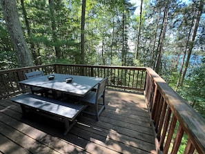 The deck is perfect for dinners looking over the lake.