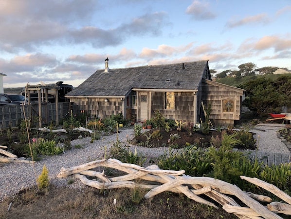 cottage exterior & flower garden