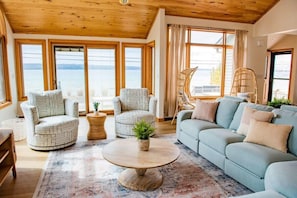 Living room with Lake Views