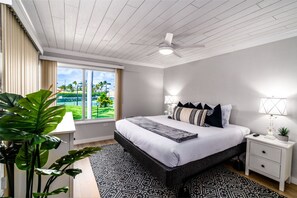 The spacious master bedroom with king bed, and flatscreen TV!