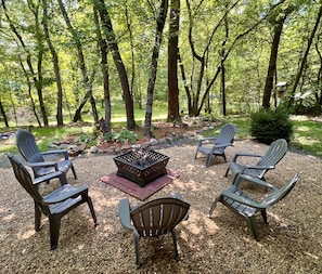 Fire pit located in quiet, private backyard