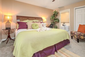 Lower master bedroom with ensuite bath, spa tub for two.