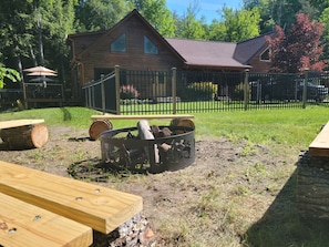 Rustic fire pit at the lodge