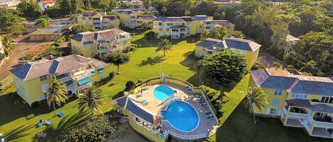 Aerial view of the beautiful Sea Palms Condos in Tower Isle