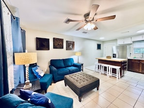 Open Living room is cozy and comfortable and offers fantastic views. 