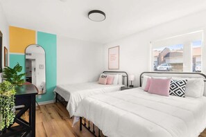 2 queens and a memory foam trifold queen mattress for a comfortable stay!