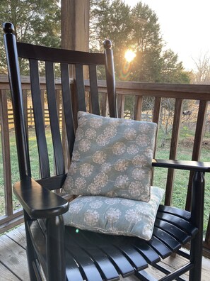 2 locally made Troutman Rocking chairs are on the back deck for you to enjoy.