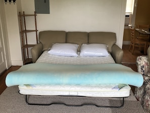 The foam mattress is located in a closet makes this bed sleep good!