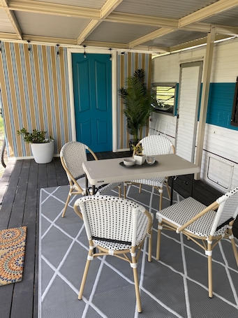 Relax on the pretty deck.