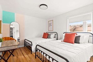 2 queens and a memory foam tri-fold queen mattress for a comfortable stay!
