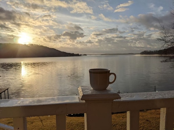 Morning sunrise from waterfront deck