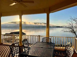 Beautiful sunrise from seating area on deck.