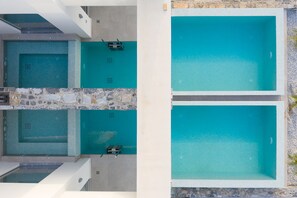 Birds eye view from the pool settings and spa whirlpool.