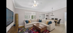 Very comfortable sectional with 55" wall mounted TV