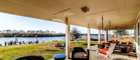 

long Patio with river views