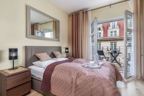 Comfortable double bed in the living room.