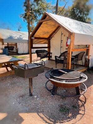 Each Cabin has a picnic table, chairs, bbq pit and shared firepit and hammocks