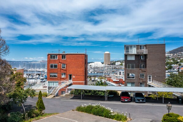 Water views from the entrance showing the Sandy Bay Marina, the River Derwent.